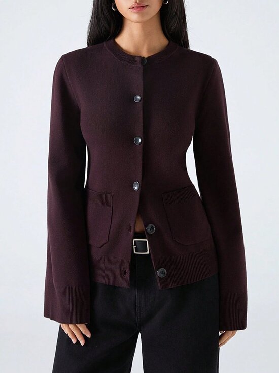Sweaters - Mocha Brown Casual Women's Slim Patchwork Button-Up Cardigan Sweater